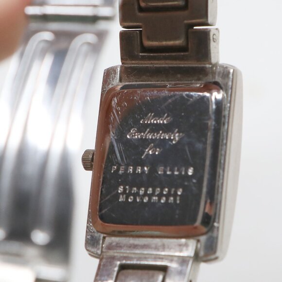 Perry Ellis Women's Silver Tone Roman Numeral Quartz Watch Small Rectangle Dress - Picture 8 of 13